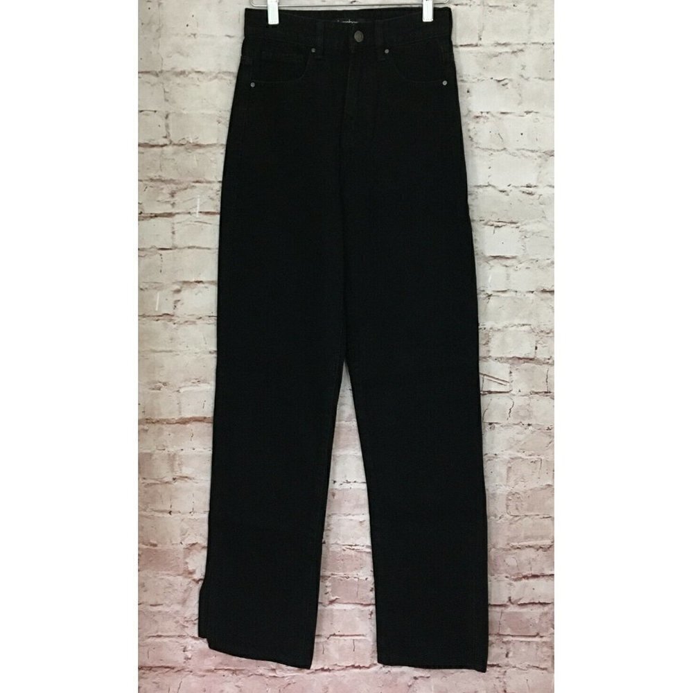 BOOHOO Womens Black Denim High Waist SPLIT HEM Jeans 100% Cotton Size EU 34 US 2